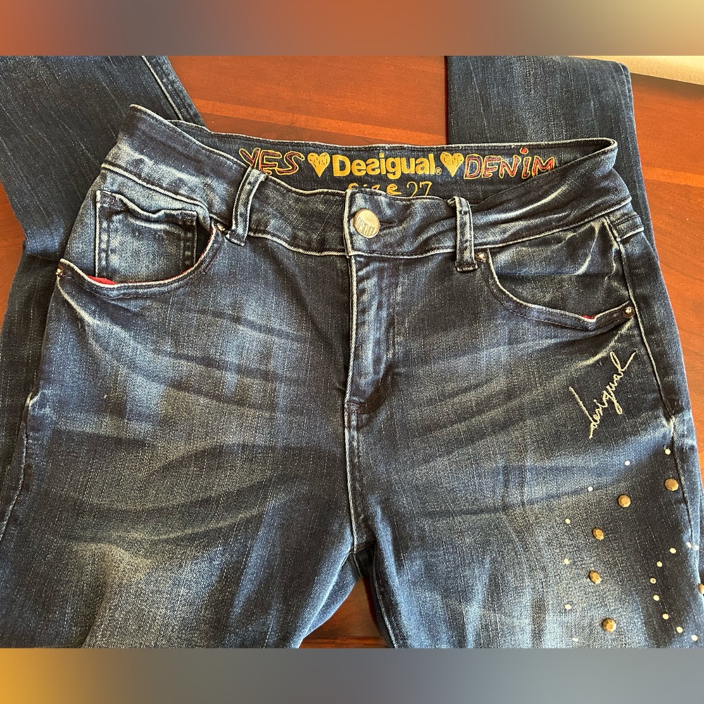 Desigual Women's Blue Jeans with Studded Details